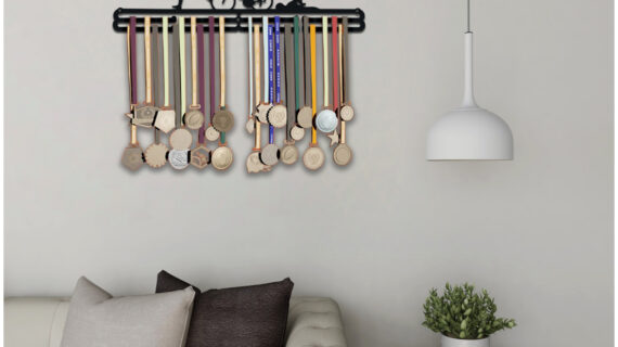Cycling Champion Medal Hanger | Hangs Up to 60 Medals | Sports Medal Wall Display | Medal Holder | Black Glossy Finish Medal