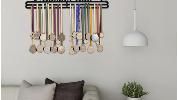 Basket Ball Medal hanger | Hangs Up to 60 Medals | Sports Medal Wall Display | Medal Holder| Black Glossy Finish Medal