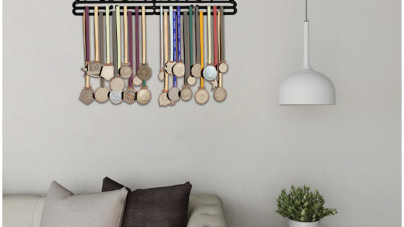 Cricket Medal Hanger | Hangs Up to 60 Medals | Sports Medal Wall Display | Medal Holder | Black Glossy Finish Medal