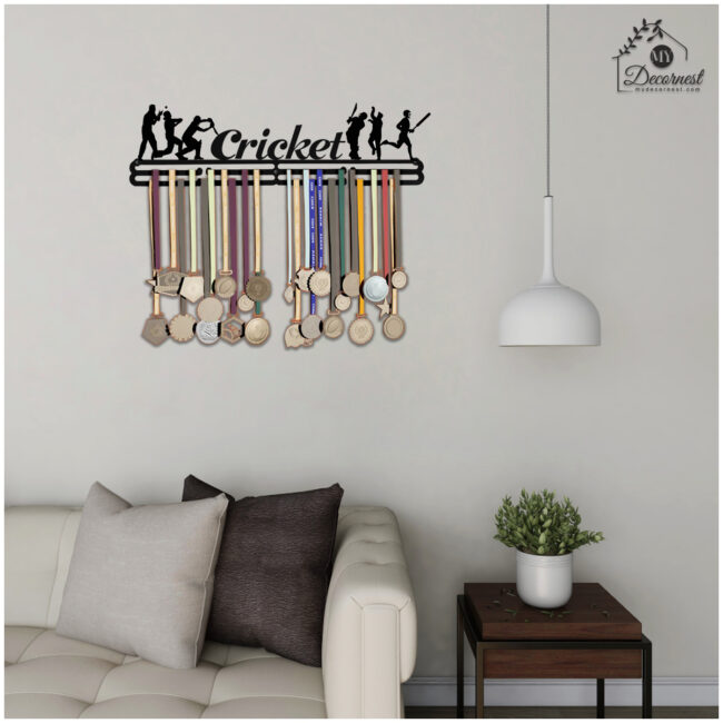 Cricket Medal Hanger | Hangs Up to 60 Medals | Sports Medal Wall Display | Medal Holder | Black Glossy Finish Medal