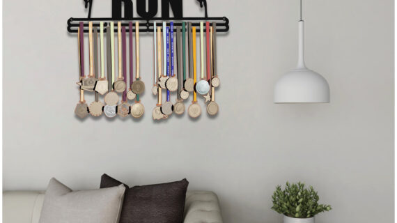 Run Medal Hanger | Hangs Up to 60 Medals | Sports Medal Wall Display | Medal Holder | Black Glossy Finish Medal