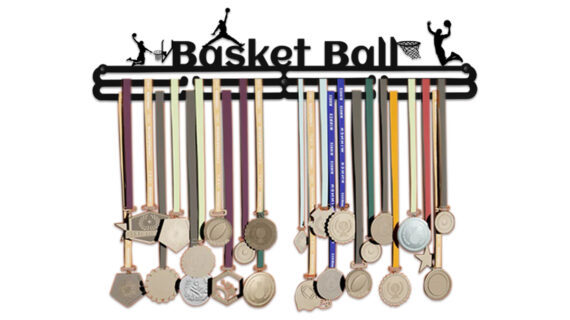 Basket Ball Medal hanger | Hangs Up to 60 Medals | Sports Medal Wall Display | Medal Holder| Black Glossy Finish Medal - Image 2