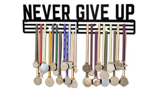Never Give Up Medal Hanger | Hangs Up to 60 Medals | Sports Medal Wall Display | Medal Holder | Black Glossy Finish Medal - Image 2