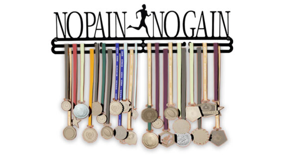 No Pain No Gain Medal Hanger| Hangs Up to 60 Medals  | Sports Medal Wall Display | Medal Holder| Black Glossy Finish Medal - Image 2