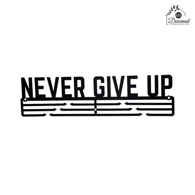 Never Give Up Medal Hanger | Hangs Up to 60 Medals | Sports Medal Wall Display | Medal Holder | Black Glossy Finish Medal - Image 3
