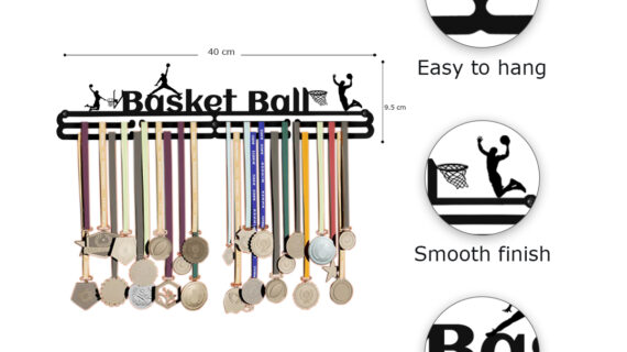 Basket Ball Medal hanger | Hangs Up to 60 Medals | Sports Medal Wall Display | Medal Holder| Black Glossy Finish Medal - Image 4