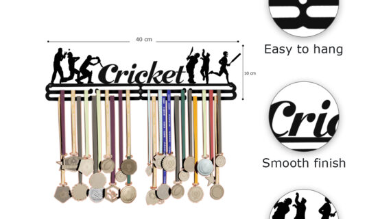 Cricket Medal Hanger | Hangs Up to 60 Medals | Sports Medal Wall Display | Medal Holder | Black Glossy Finish Medal - Image 4