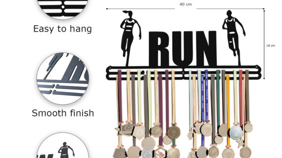 Run Medal Hanger | Hangs Up to 60 Medals | Sports Medal Wall Display | Medal Holder | Black Glossy Finish Medal - Image 4