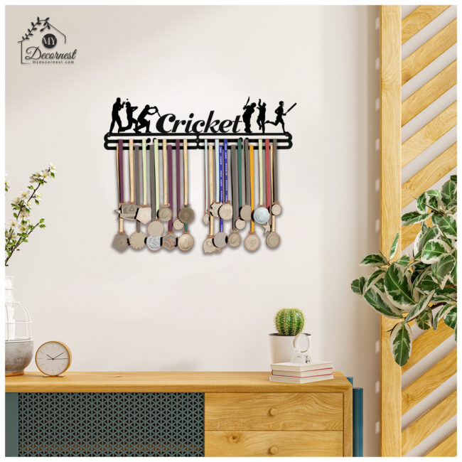 Cricket Medal Hanger | Hangs Up to 60 Medals | Sports Medal Wall Display | Medal Holder | Black Glossy Finish Medal - Image 3