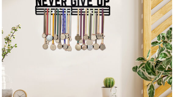 Never Give Up Medal Hanger | Hangs Up to 60 Medals | Sports Medal Wall Display | Medal Holder | Black Glossy Finish Medal - Image 5