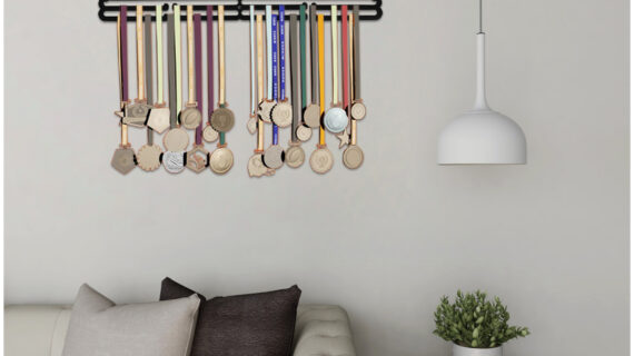 Miles Of Memories Medal Hanger | Hangs Up to 60 Medals | Sports Medal Wall Display | Medal Holder | Black Glossy Finish Medal
