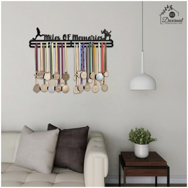 Miles Of Memories Medal Hanger | Hangs Up to 60 Medals | Sports Medal Wall Display | Medal Holder | Black Glossy Finish Medal