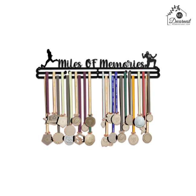 Miles Of Memories Medal Hanger | Hangs Up to 60 Medals | Sports Medal Wall Display | Medal Holder | Black Glossy Finish Medal - Image 2