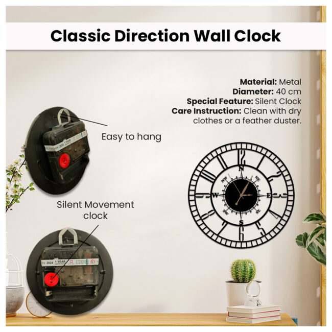 Classic Direction Metal Wall Clock | Modern Premium | Living Room Bedroom | Home Decor | Analog 40 cm - Image 5