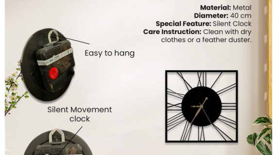 Classic Square Metal Wall Clock | Modern Premium | Living Room Bedroom | Home Decor | Analog 40 cm - Image 3