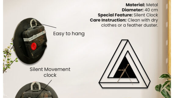 Classic Triangle Metal Wall Clock | Modern Premium | Living Room Bedroom | Home Decor | Analog 40 cm - Image 3