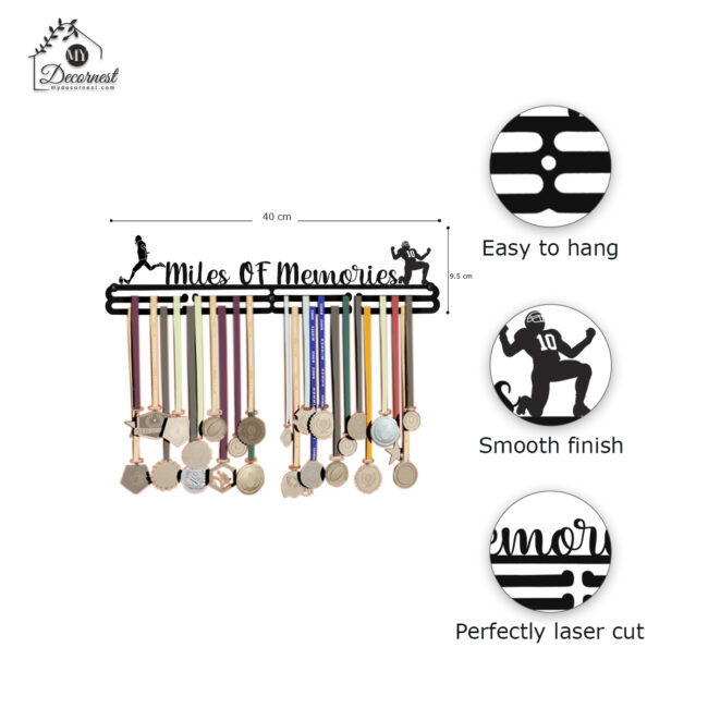 Miles Of Memories Medal Hanger | Hangs Up to 60 Medals | Sports Medal Wall Display | Medal Holder | Black Glossy Finish Medal - Image 3